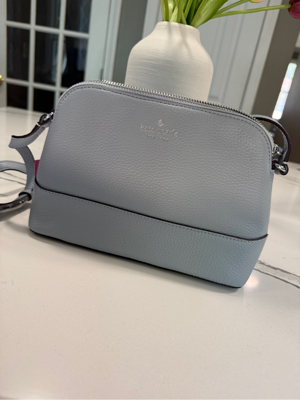 kate spade Light Gray/Blue Pebbled Leather Dome Crossbody